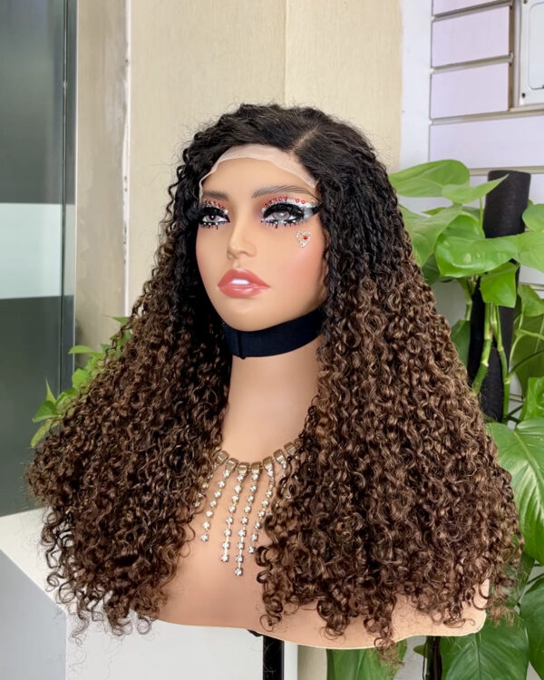 Ombre 5x5 Glueless Double Drawn Pissy Curl Transparent Lace Closure Wig - Image 3